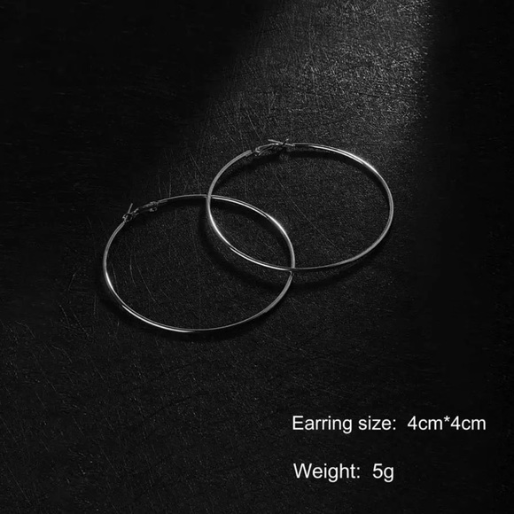 White Gold Plated 1.5” Round Hoop Earrings - Picture 4 of 6